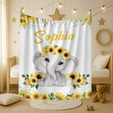 Cute Elephant Custom Name Blanket - Gift for Baby